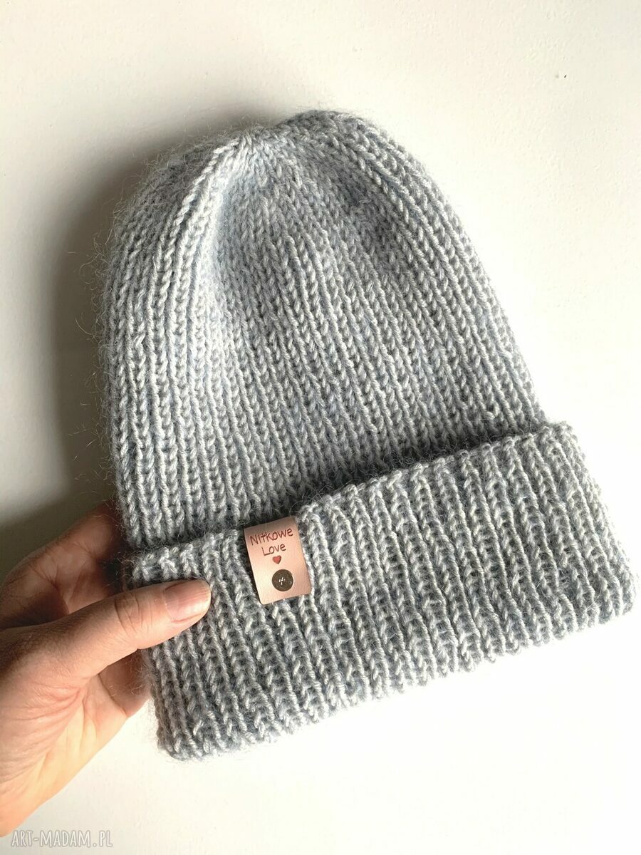Ręcznie robiona wywijana czapka beanie AUREA - baby merino, moher i jedwab