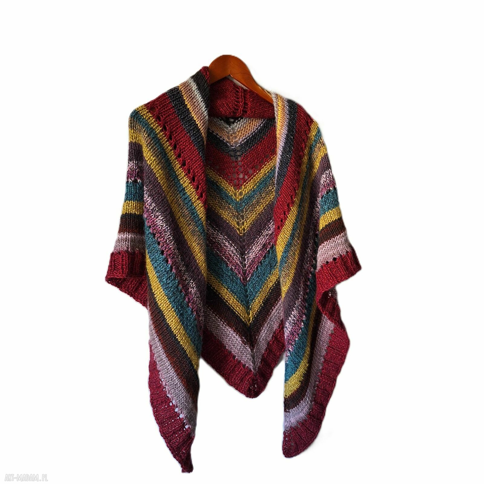 Kolorowa trójkątna chusta handmade z wełną merino