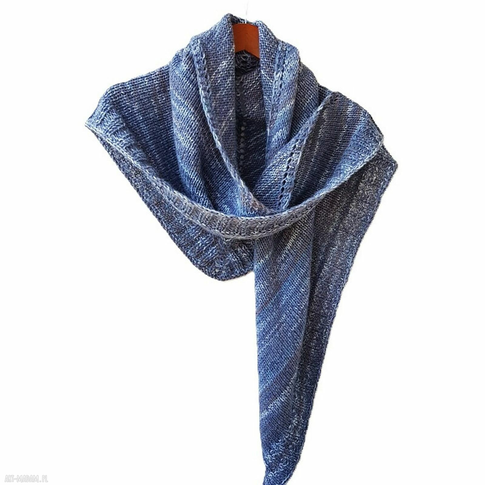 Ręcznie robiona trójkątna chusta z wełny merino - Blue Jeans