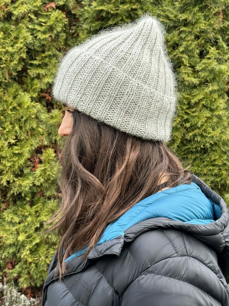 Ręcznie robiona czapka beanie MIRA z merino, moherem i jedwabiem - jasny szary