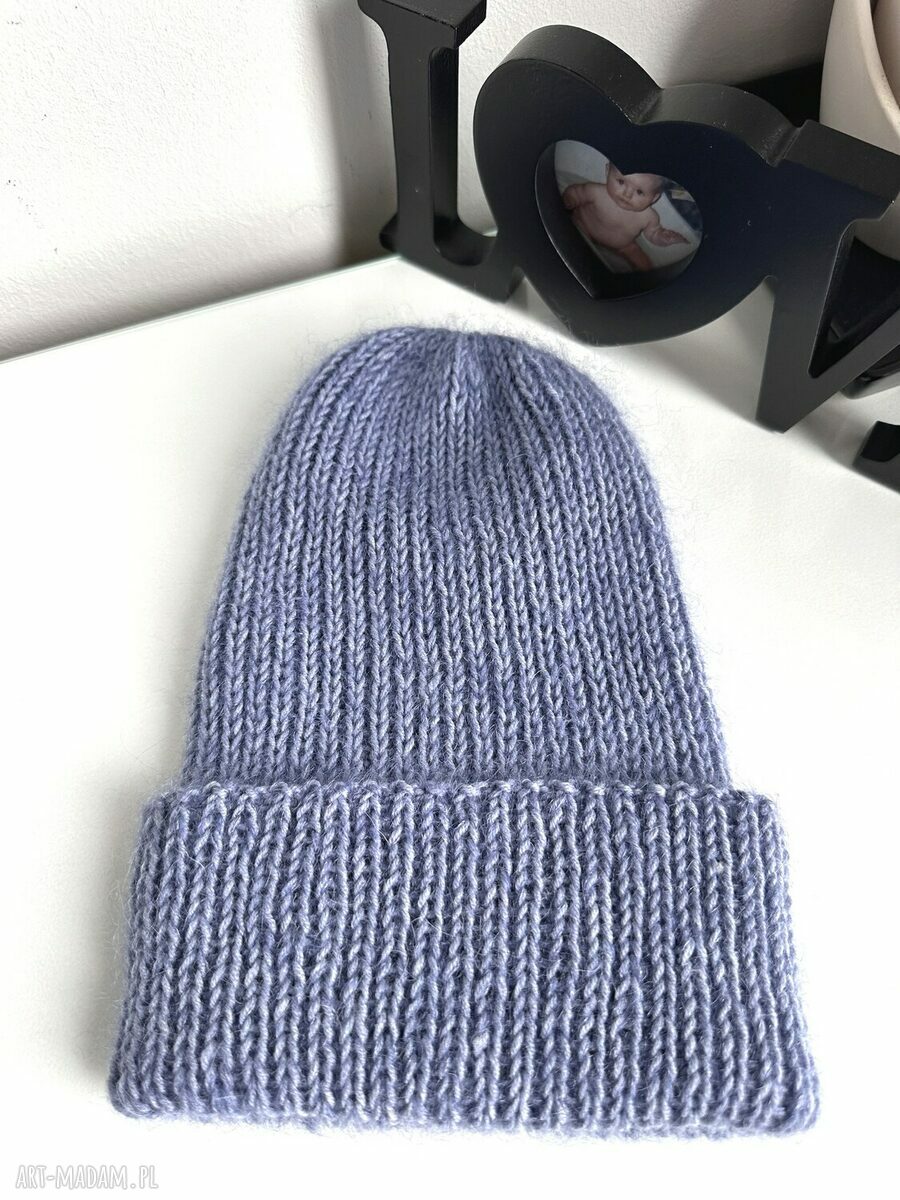 Ręcznie robiona czapka beanie Aurea - jasna lawenda z baby merino, moherem i jedwabiem