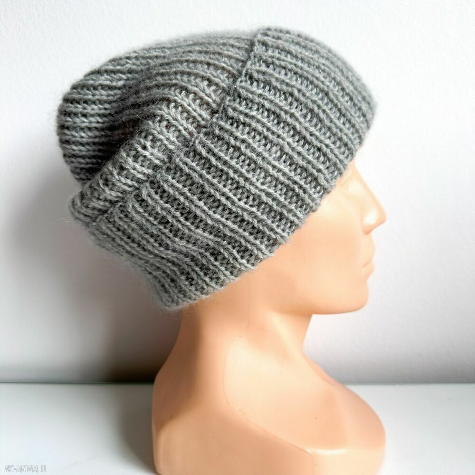 Czapka beanie AUREA G - ręczna z merynosa, moheru i jedwabiu w kolorze szary pył