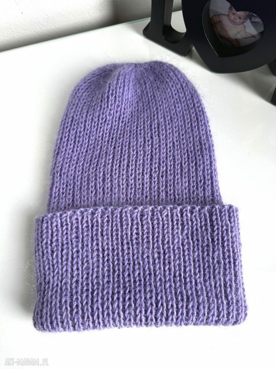 Czapka beanie AUREA z baby merino, moherem i jedwabiem - fioletowa