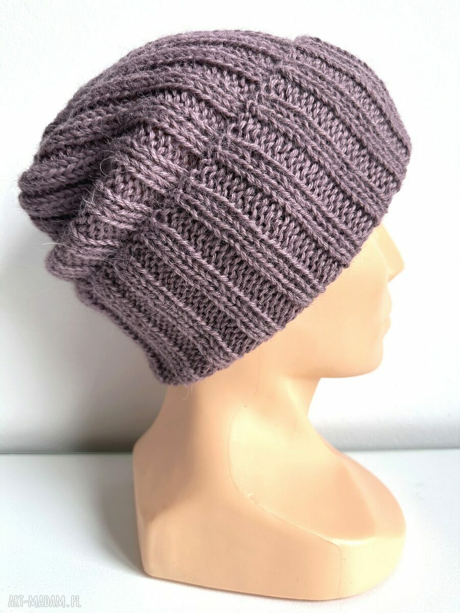 Czapka wywijana LAURIN z 100% alpaki - fiołkowo-różowa beanie
