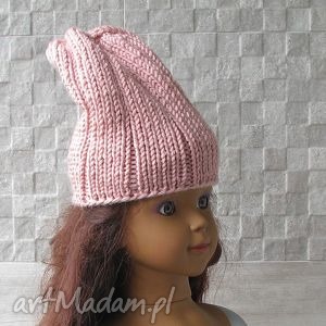 ręcznie robiona czapka dla dziecka slouchy beanie - różowe