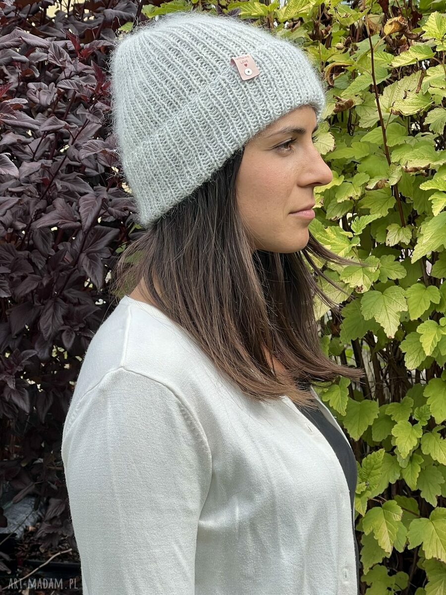 Czapka beanie AUREA - jasny szary z baby merino, moherem i jedwabiem