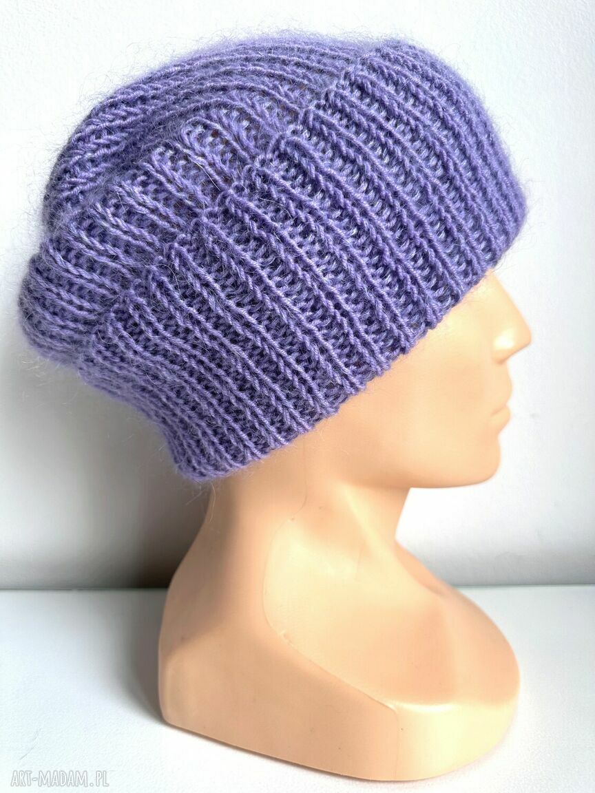 Czapka beanie AUREA z baby merino, moherem i jedwabiem - fioletowa
