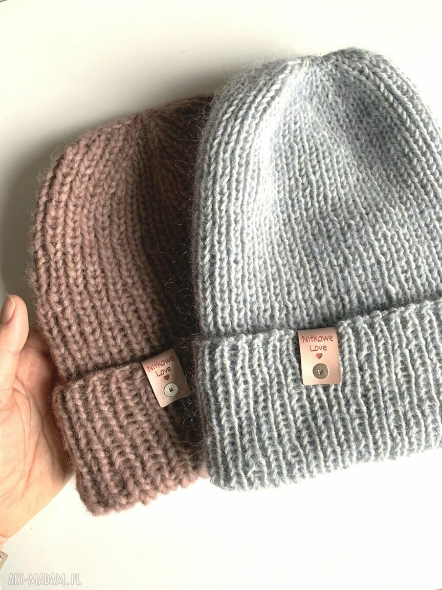 Ręcznie robiona wywijana czapka beanie AUREA - baby merino, moher i jedwab