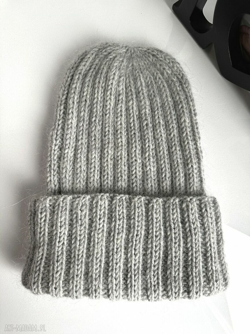 Ręcznie robiona czapka beanie MIRA z merino, moherem i jedwabiem - jasny szary