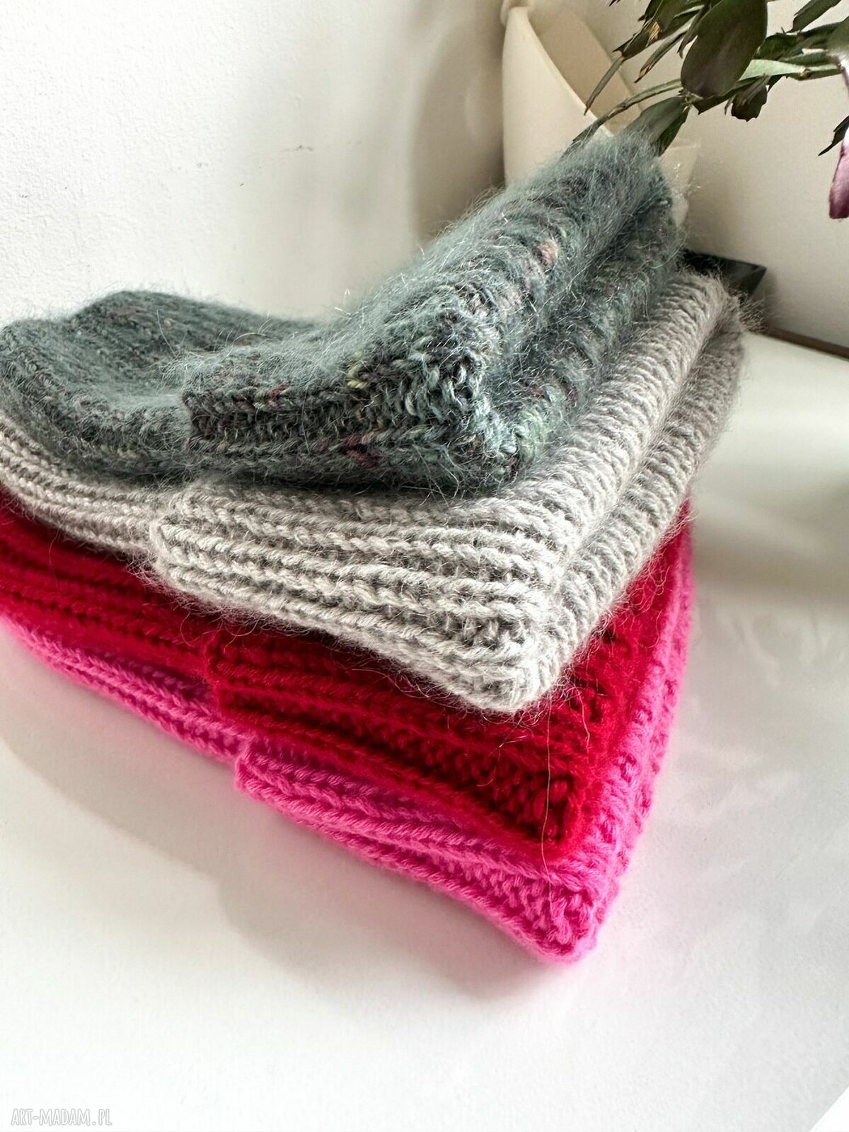 Czapka beanie AUREA G - ręczna z merynosa, moheru i jedwabiu w kolorze szary pył