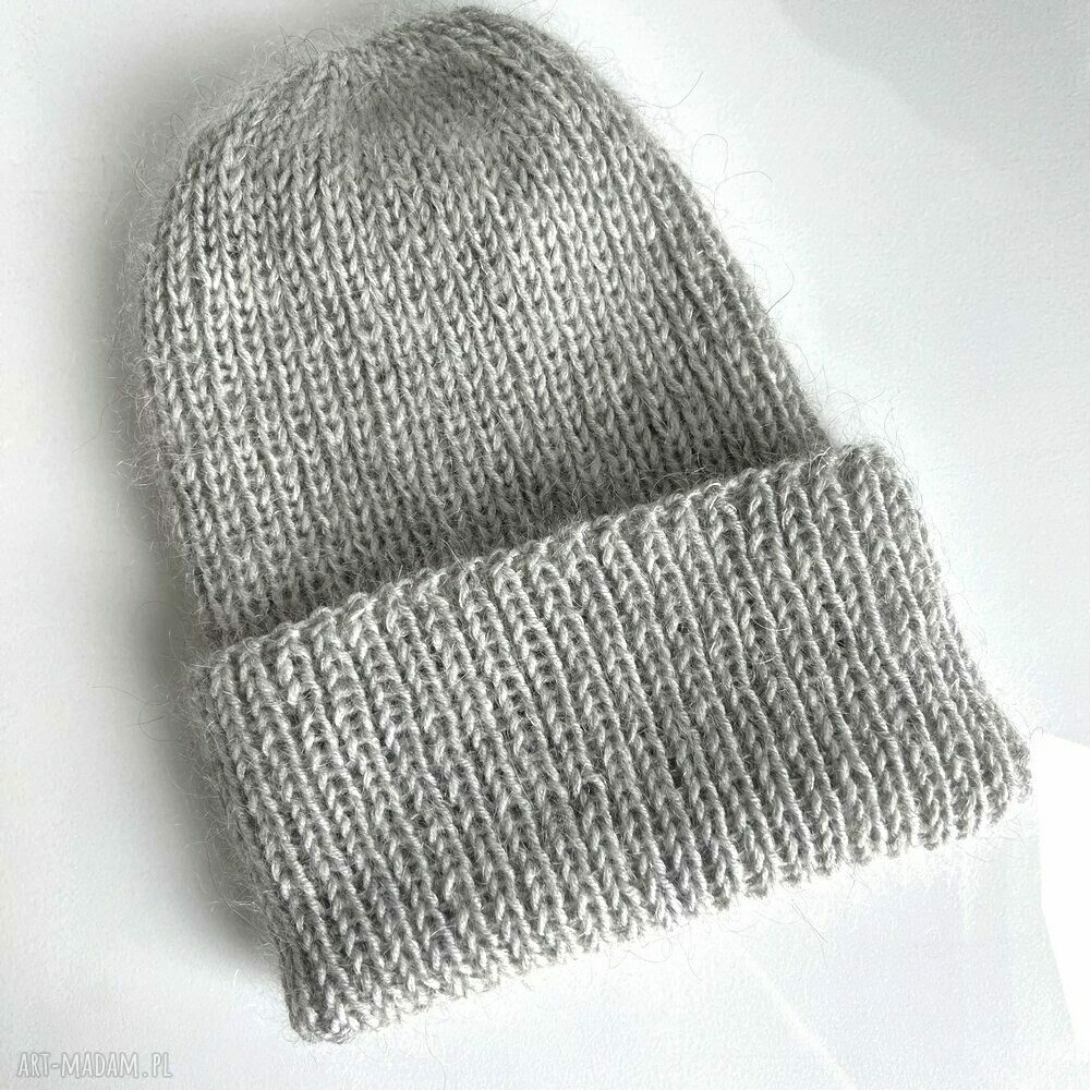 Czapka beanie AUREA - jasny szary z baby merino, moherem i jedwabiem