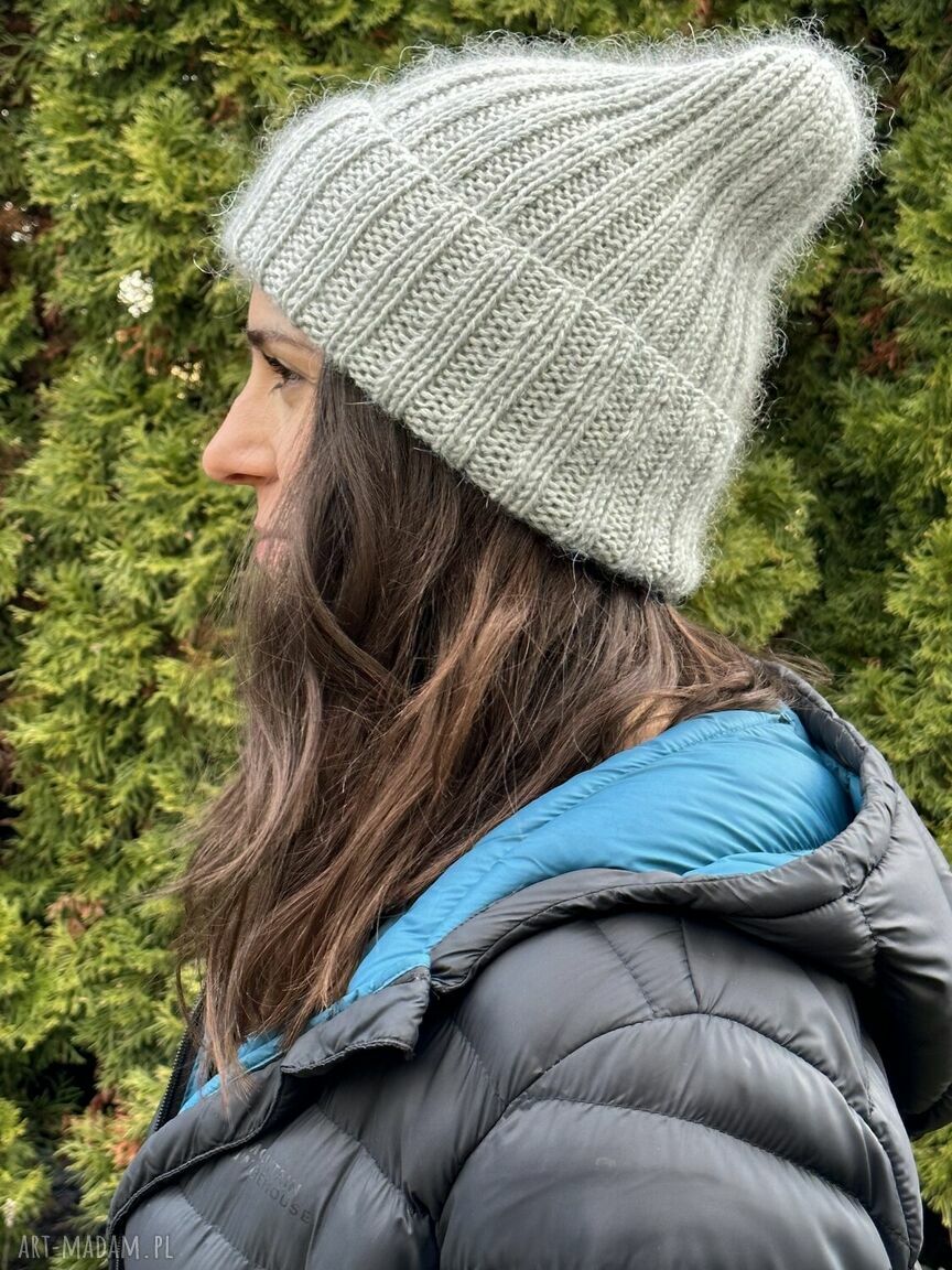 Ręcznie robiona czapka beanie MIRA z merino, moherem i jedwabiem - jasny szary