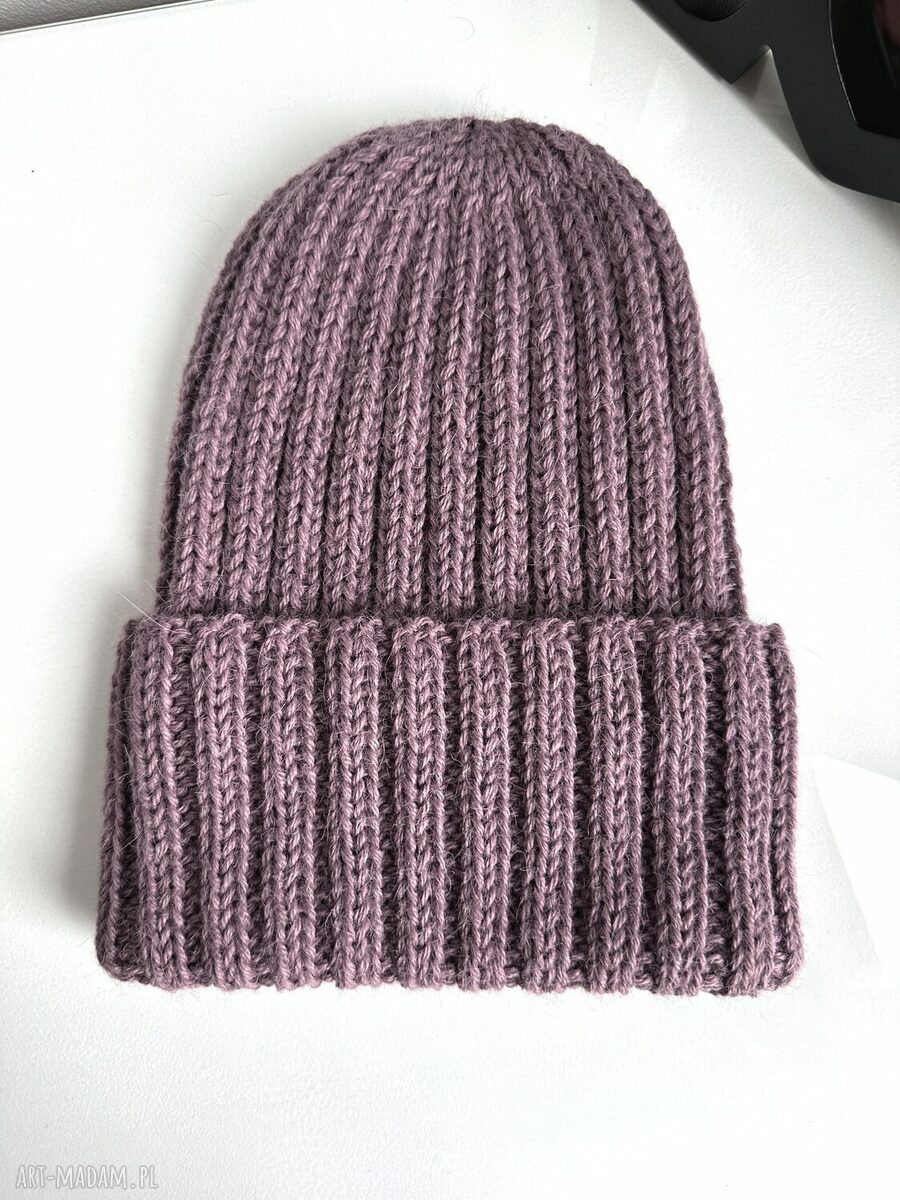 Czapka wywijana LAURIN z 100% alpaki - fiołkowo-różowa beanie