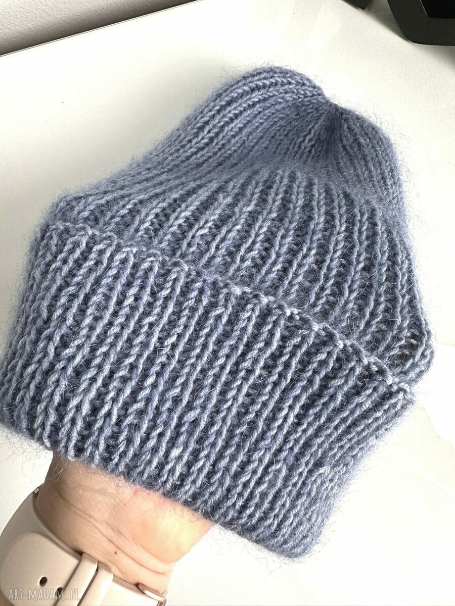 Ręcznie robiona czapka beanie Aurea - jasna lawenda z baby merino, moherem i jedwabiem