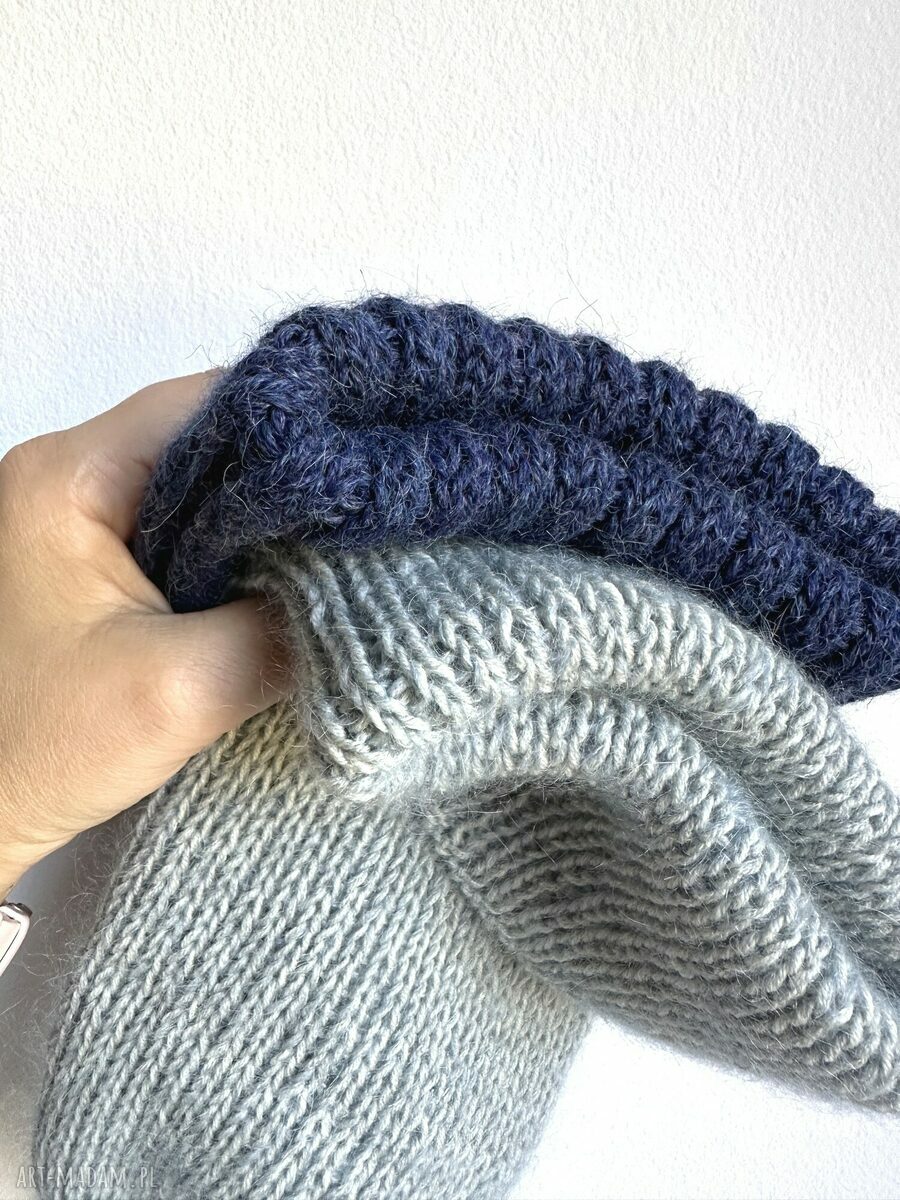 Ręcznie robiona wywijana czapka beanie AUREA - baby merino, moher i jedwab