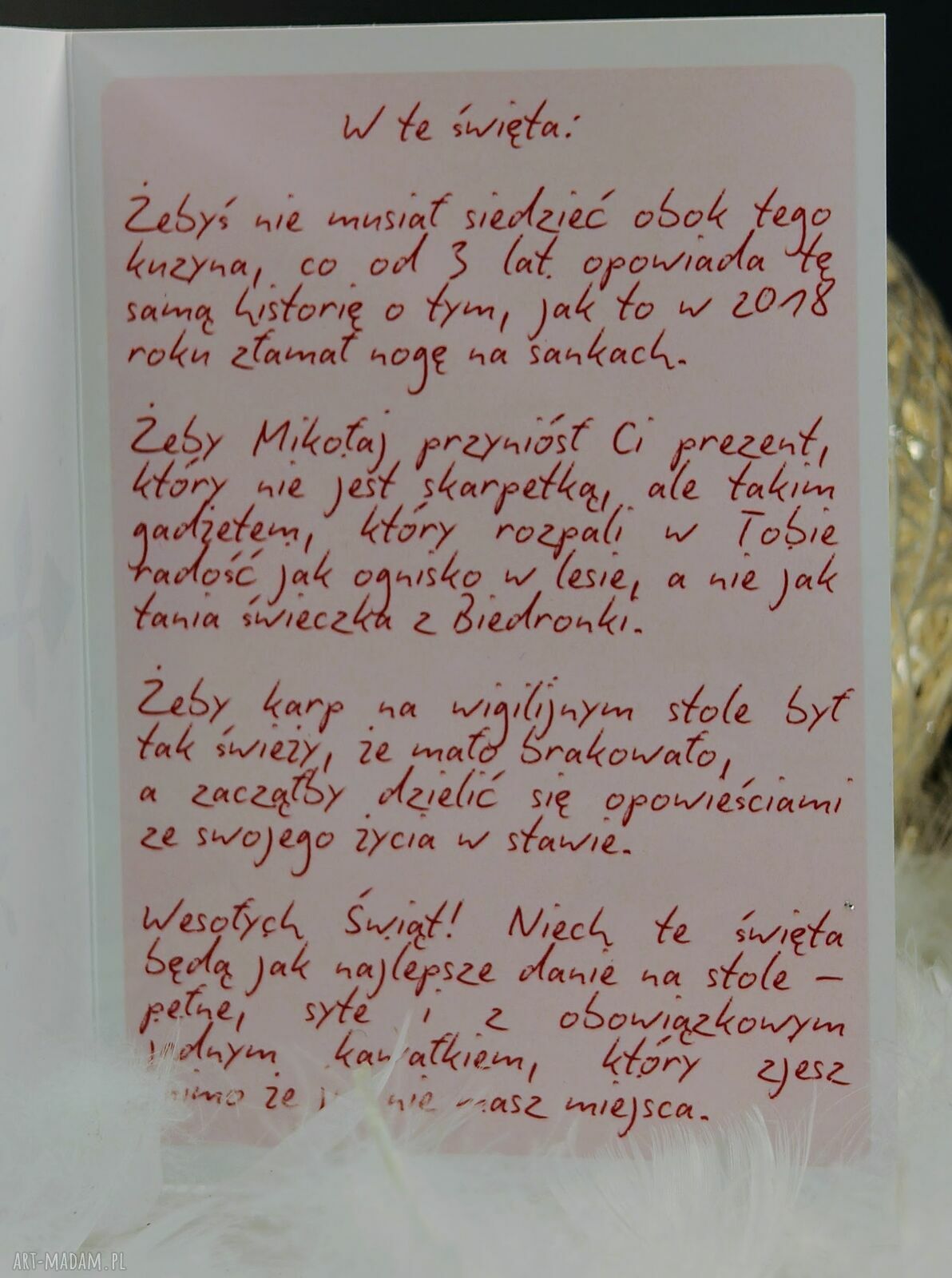 Ręcznie robiona kartka świąteczna Grinch z zabawnymi życzeniami (A6)