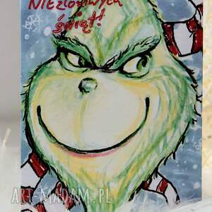ręcznie robiona kartka święteczna grinch zabawne życzenia