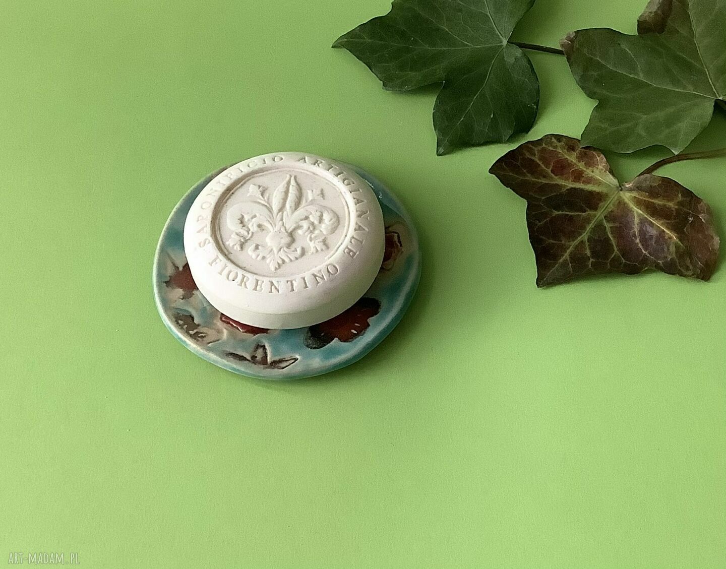 Ręcznie robiona mydelniczka „Wzory” - ceramiczna do łazienki