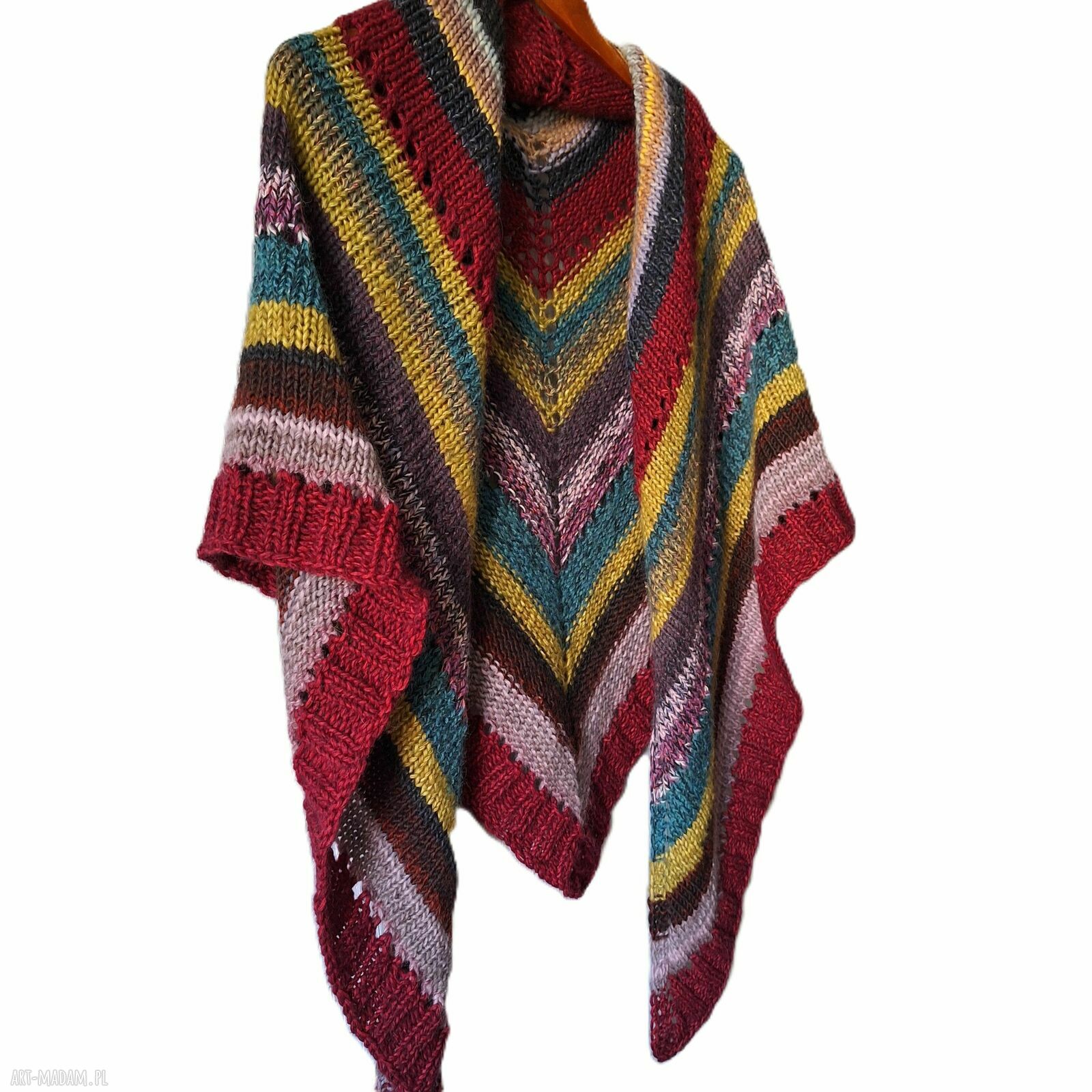 Kolorowa trójkątna chusta handmade z wełną merino