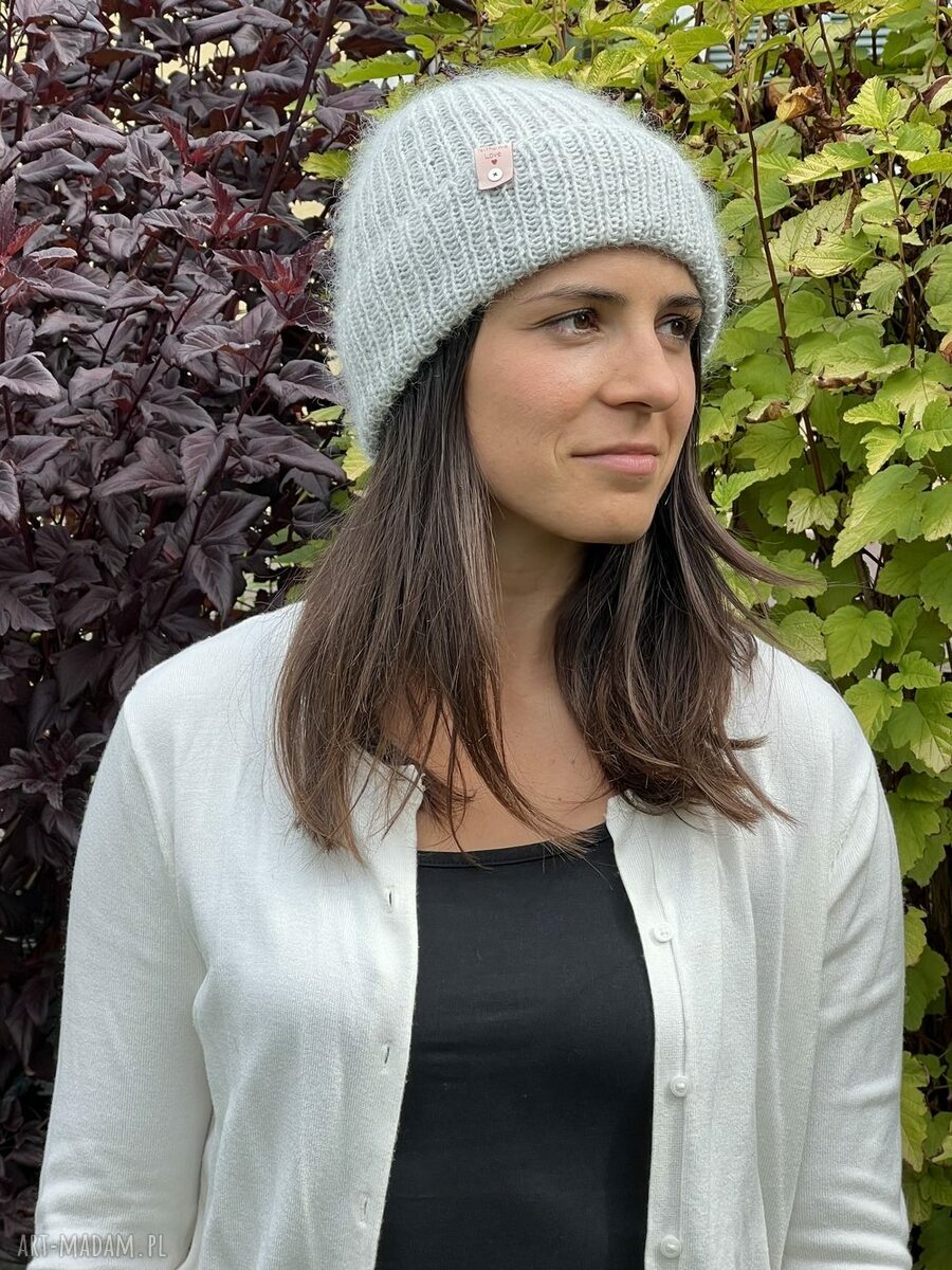Czapka beanie AUREA - jasny szary z baby merino, moherem i jedwabiem