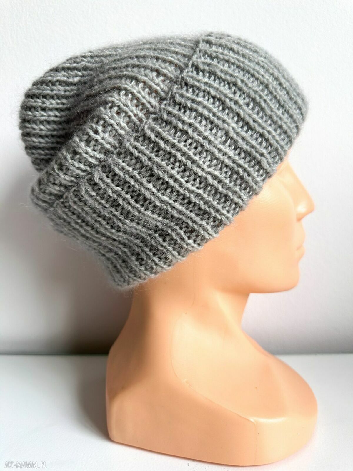 Czapka beanie AUREA G - ręczna z merynosa, moheru i jedwabiu w kolorze szary pył