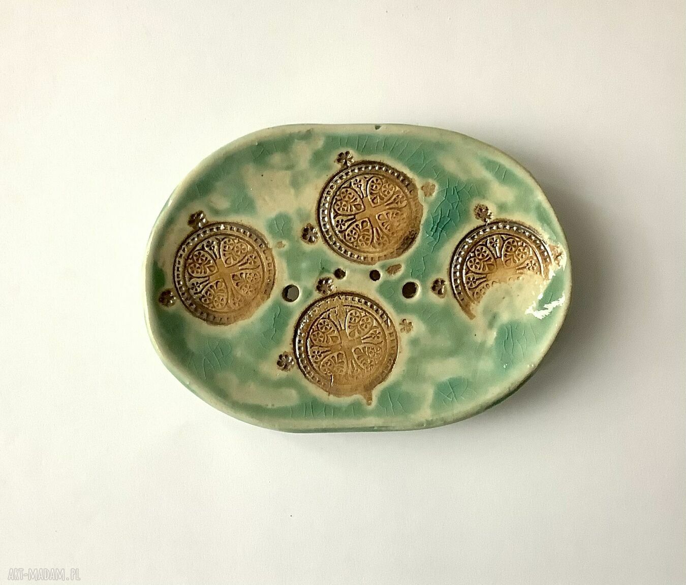 Ręcznie robiona mydelniczka ceramiczna "Medaliony"