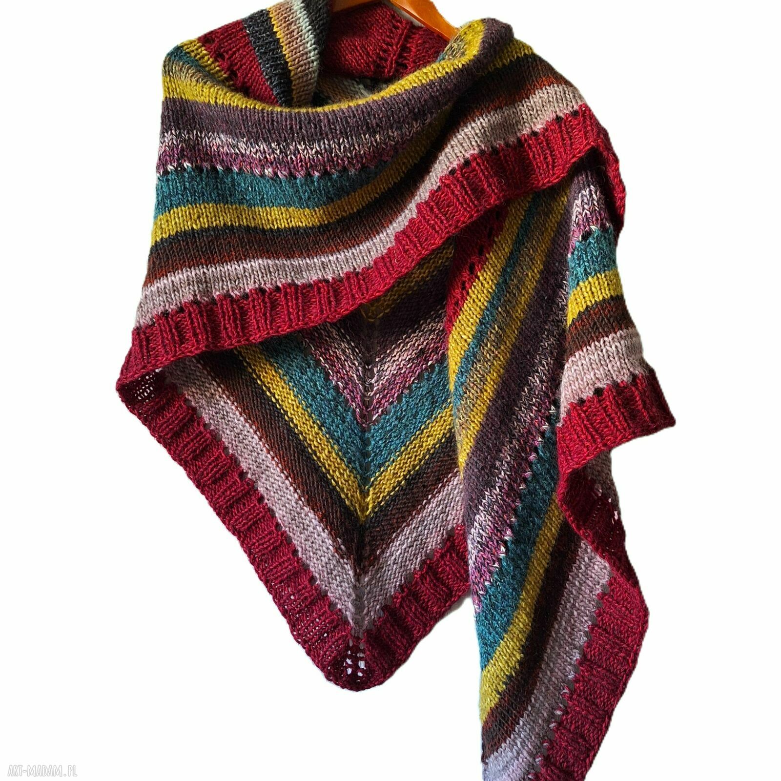 Kolorowa trójkątna chusta handmade z wełną merino