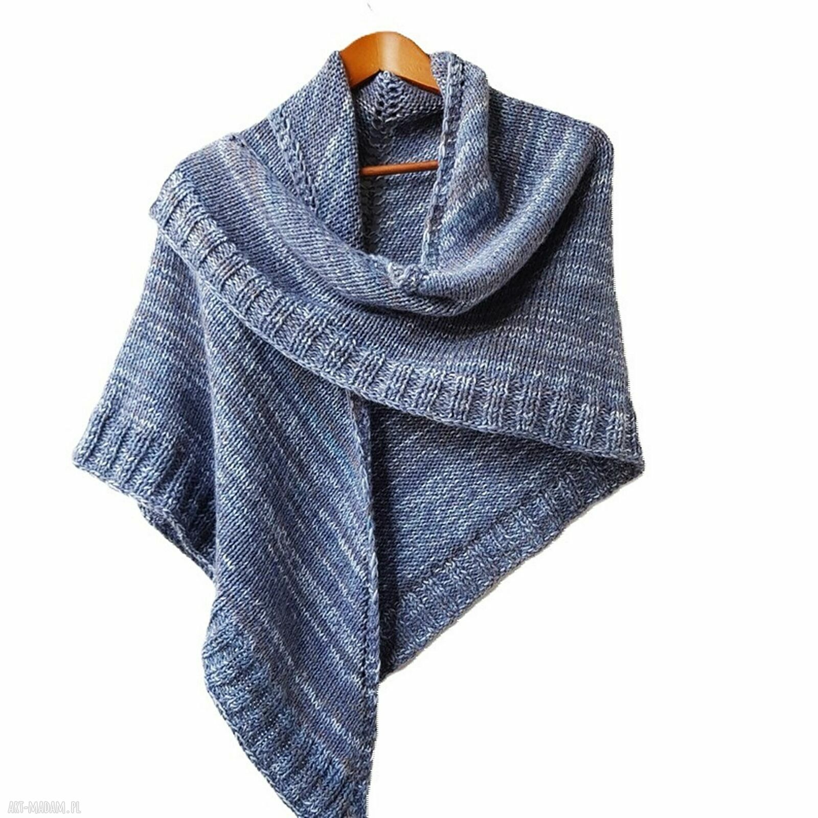 Ręcznie robiona trójkątna chusta z wełny merino - Blue Jeans