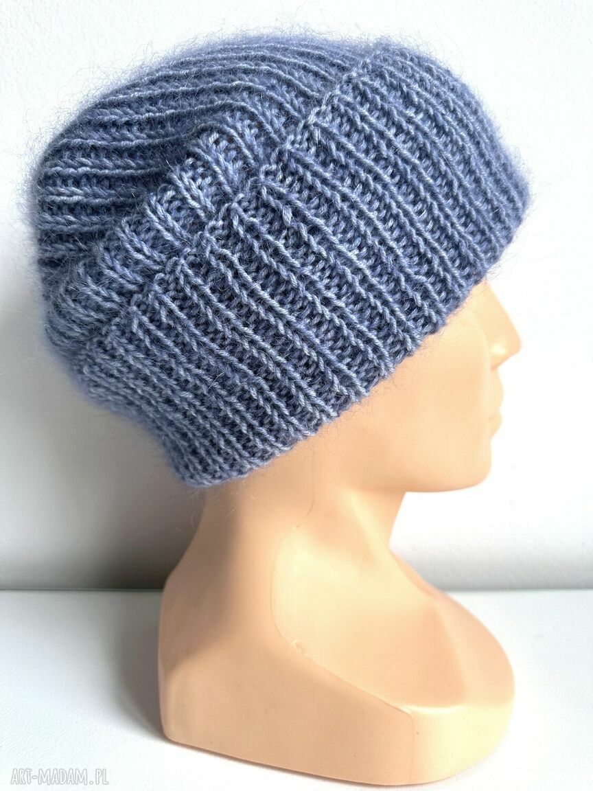 Ręcznie robiona czapka beanie Aurea - jasna lawenda z baby merino, moherem i jedwabiem