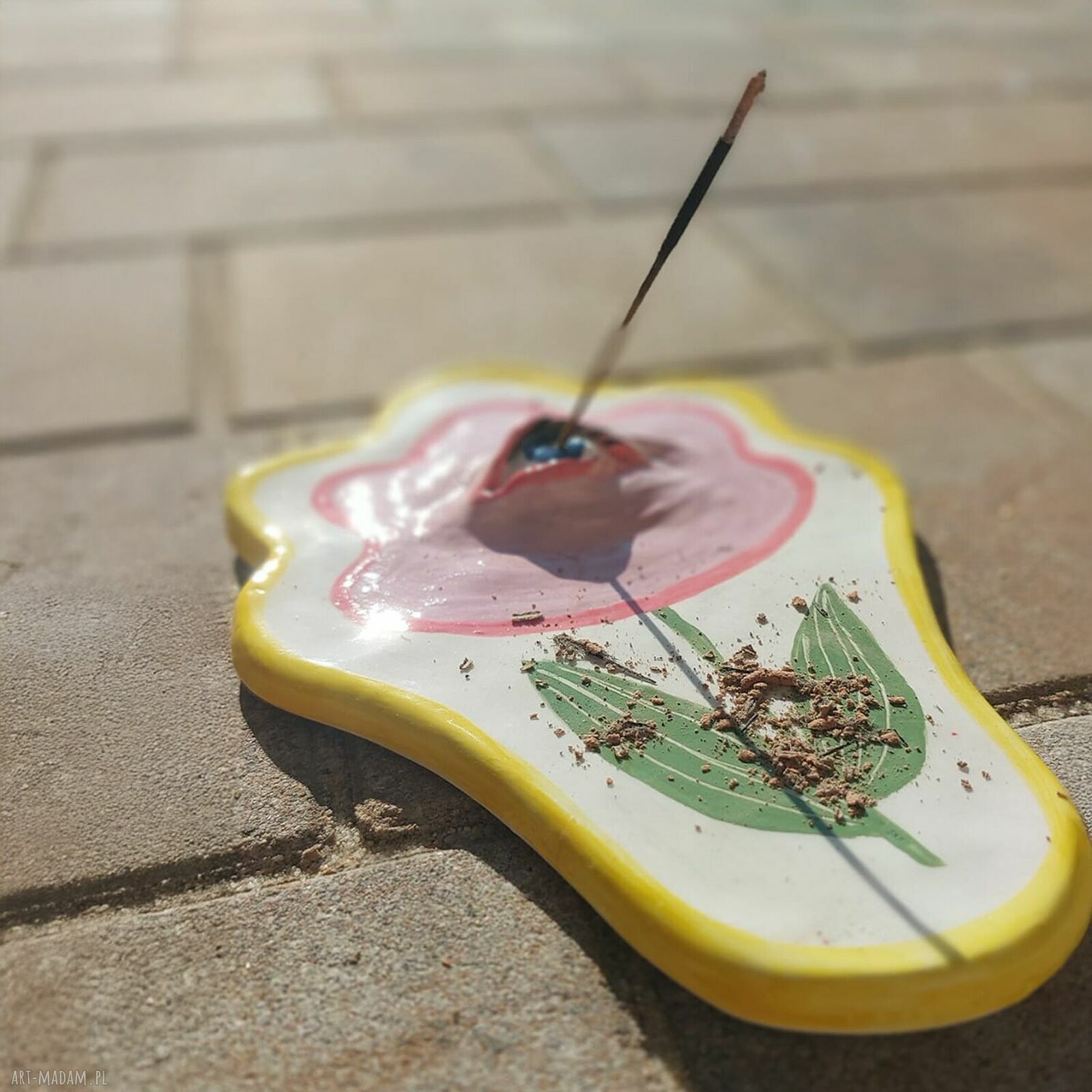 Ręcznie robiona ceramiczna podstawka na kadzidełka Kwiat z Okiem