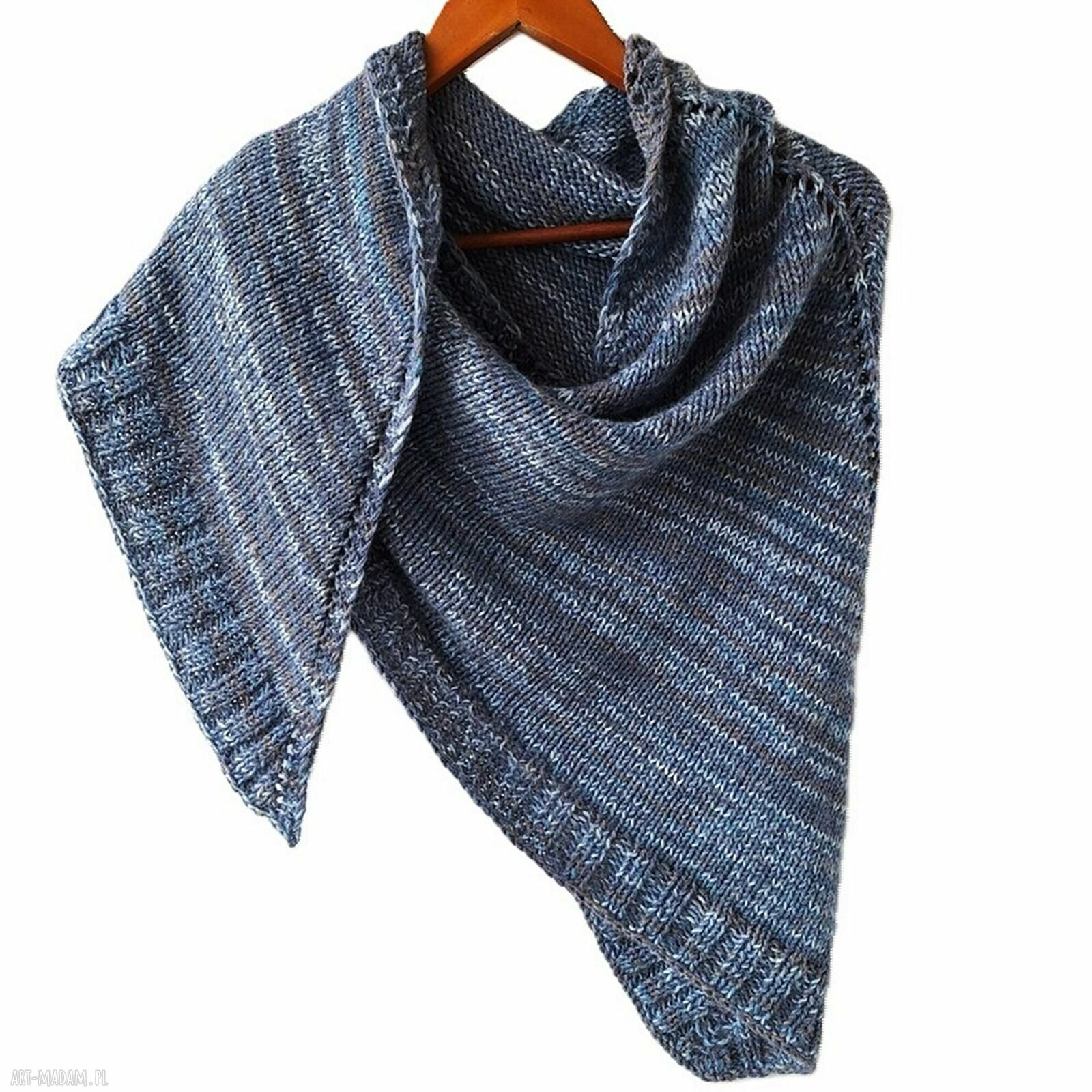 Ręcznie robiona trójkątna chusta z wełny merino - Blue Jeans
