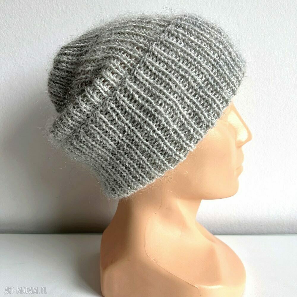 Czapka beanie AUREA - jasny szary z baby merino, moherem i jedwabiem
