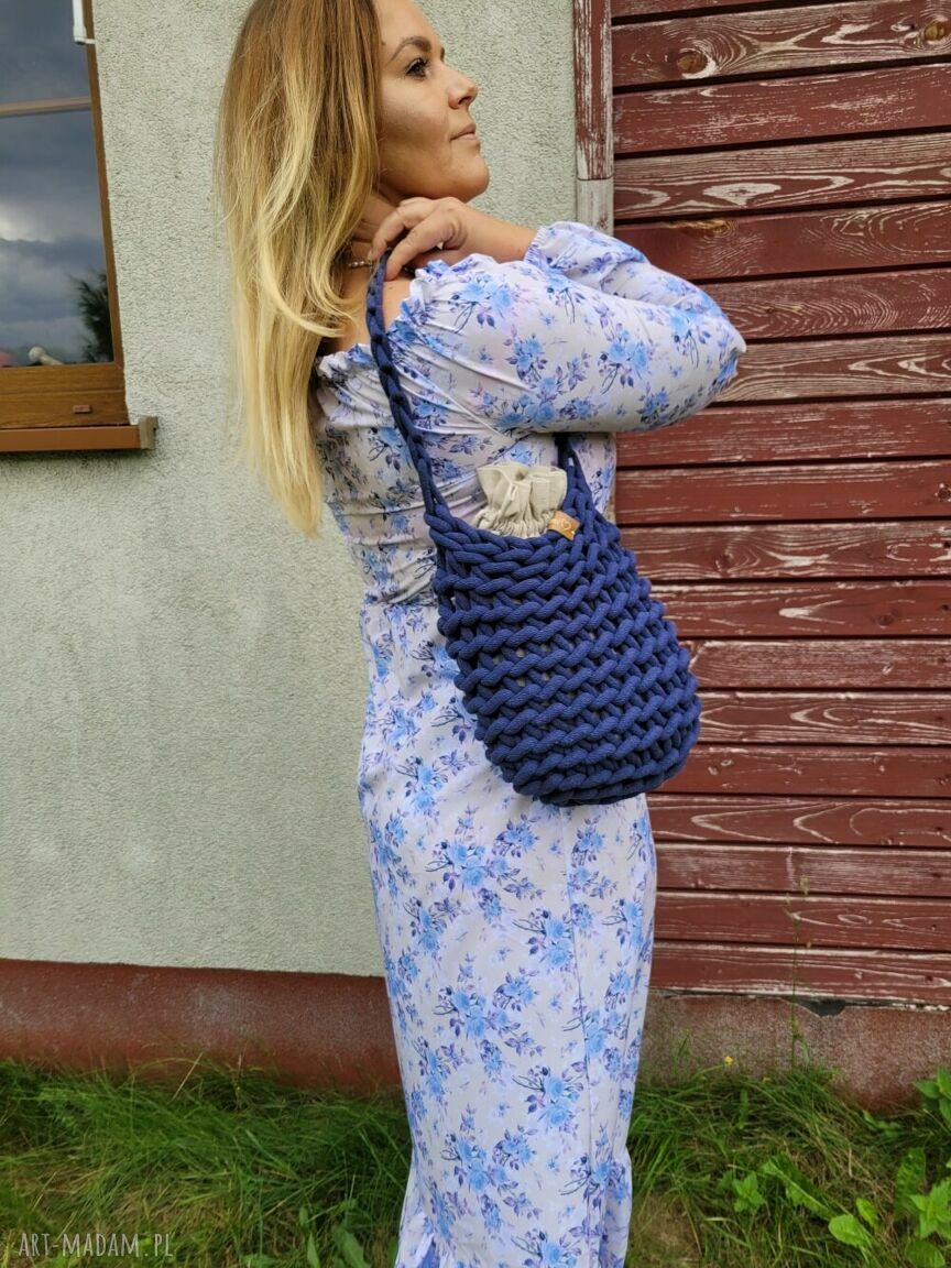 Ręcznie robiona mała torebka boho na ramię z sznurka bawełnianego „Boho Wave Bag MINI”