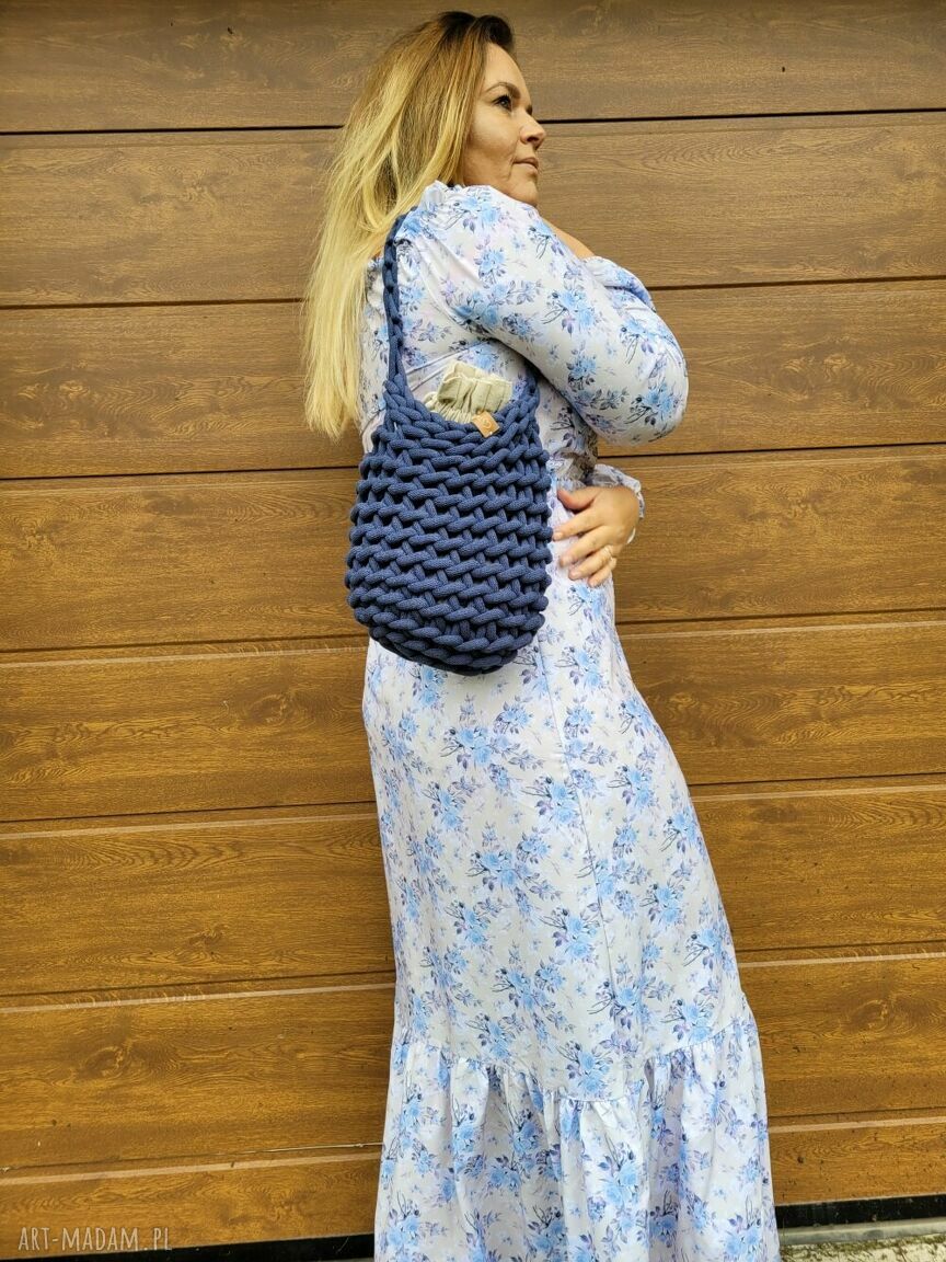 Ręcznie robiona mała torebka boho na ramię z sznurka bawełnianego „Boho Wave Bag MINI”