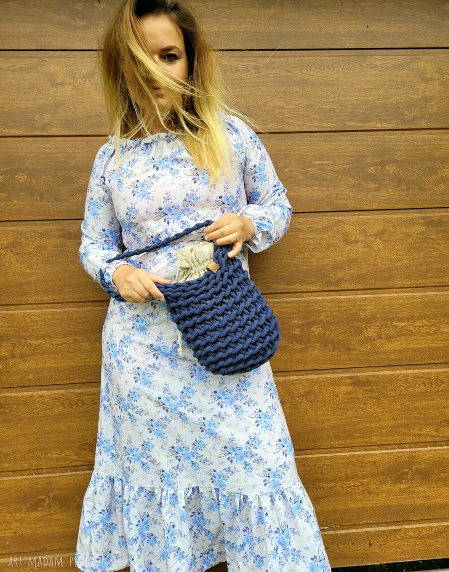 Ręcznie robiona mała torebka boho na ramię z sznurka bawełnianego „Boho Wave Bag MINI”