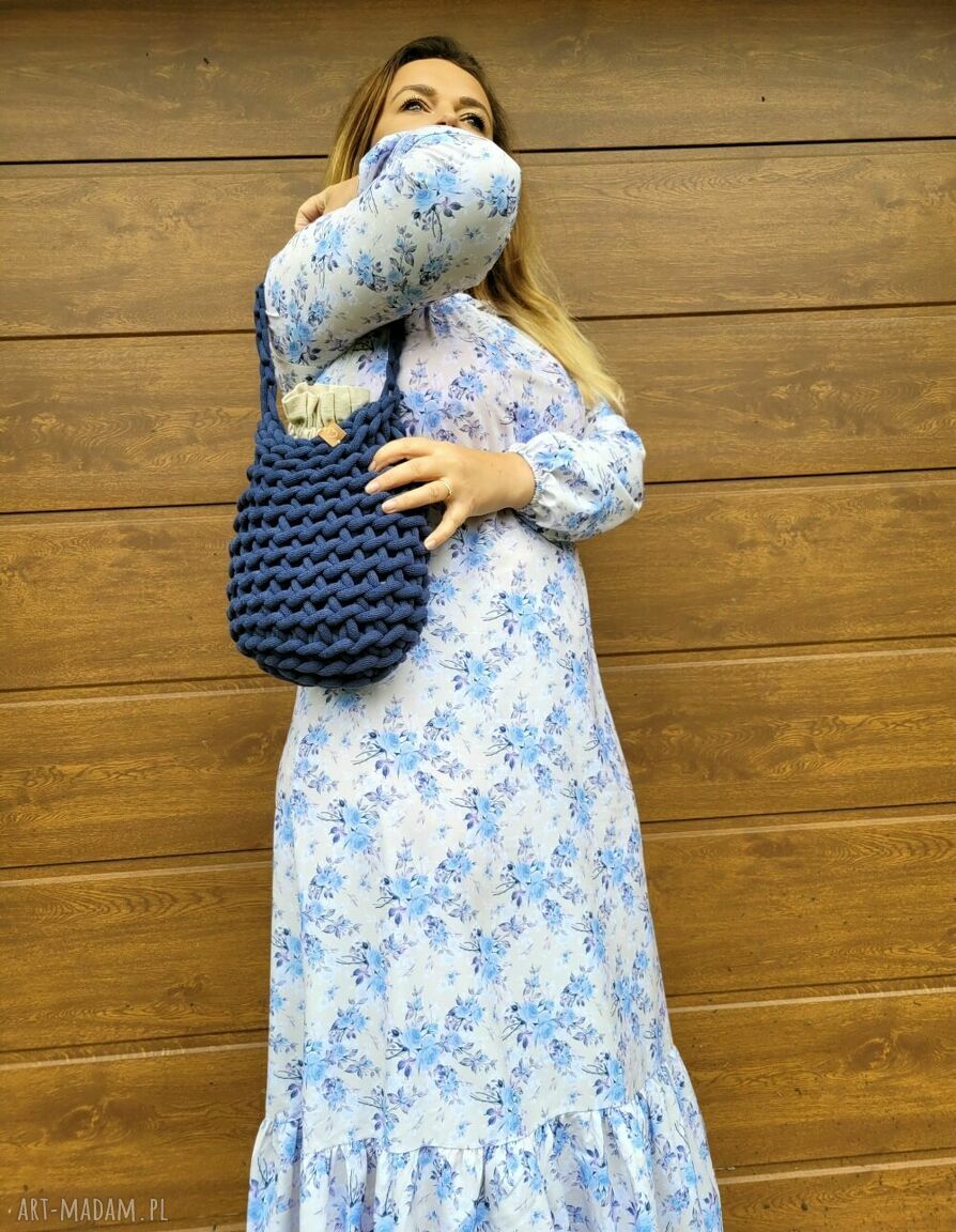 Ręcznie robiona mała torebka boho na ramię z sznurka bawełnianego „Boho Wave Bag MINI”