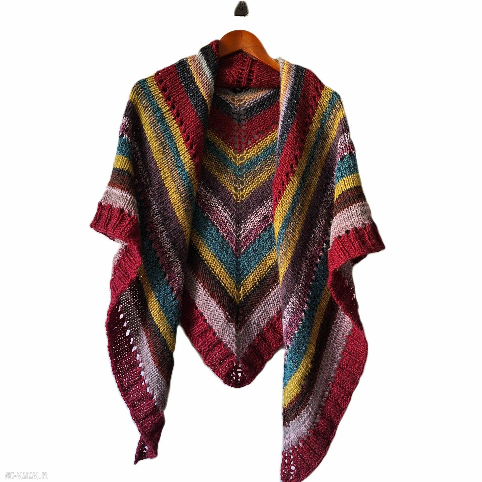 Kolorowa trójkątna chusta handmade z wełną merino