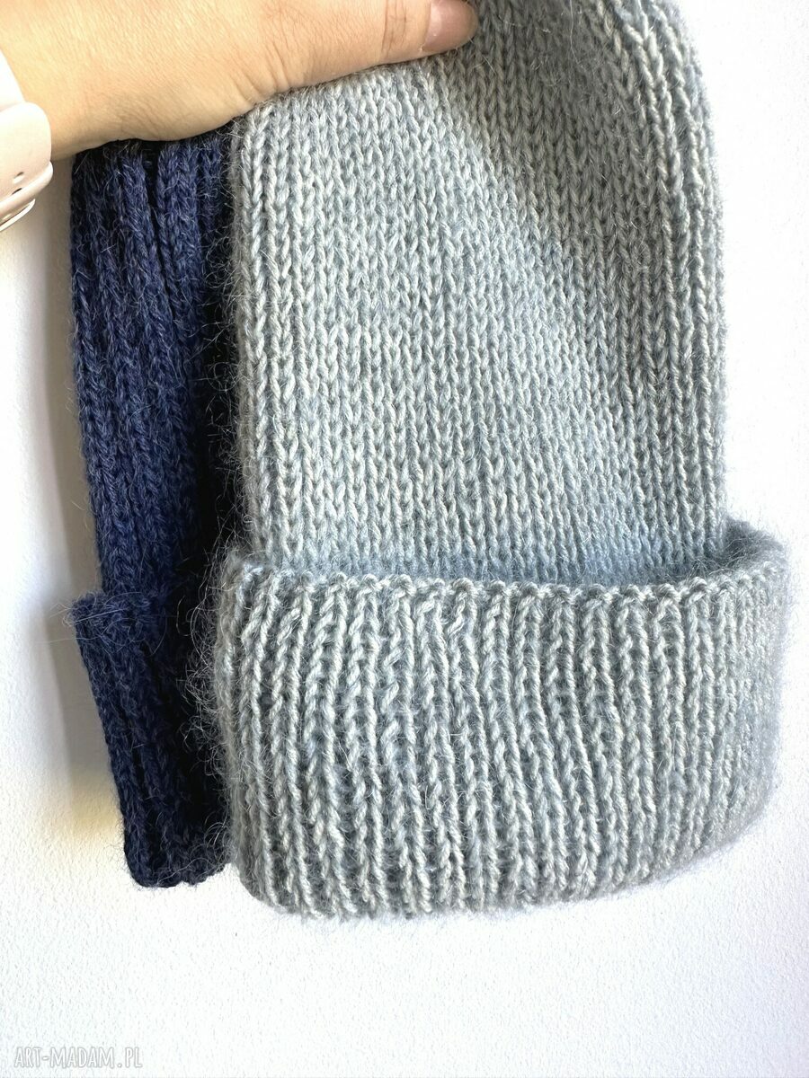 Ręcznie robiona wywijana czapka beanie AUREA - baby merino, moher i jedwab