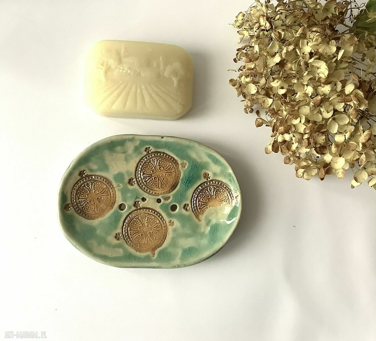 Ręcznie robiona mydelniczka ceramiczna "Medaliony"