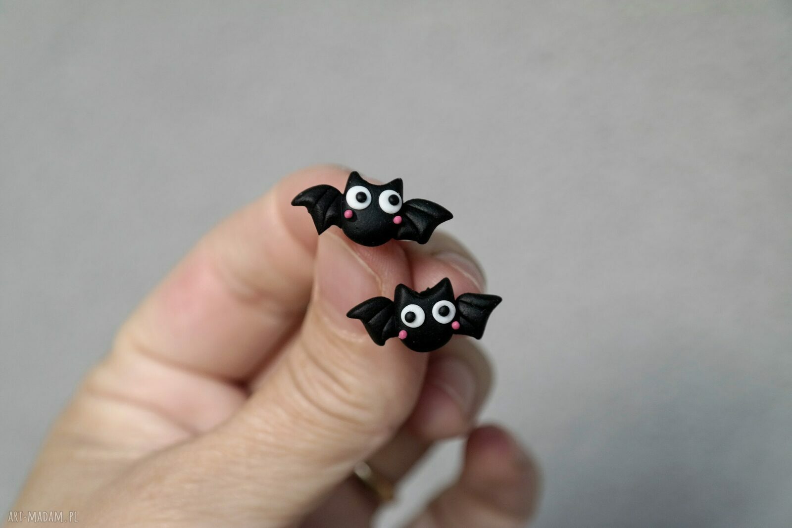 Kolczyki nietoperze - ręcznie robione z modeliny Fimo na Halloween