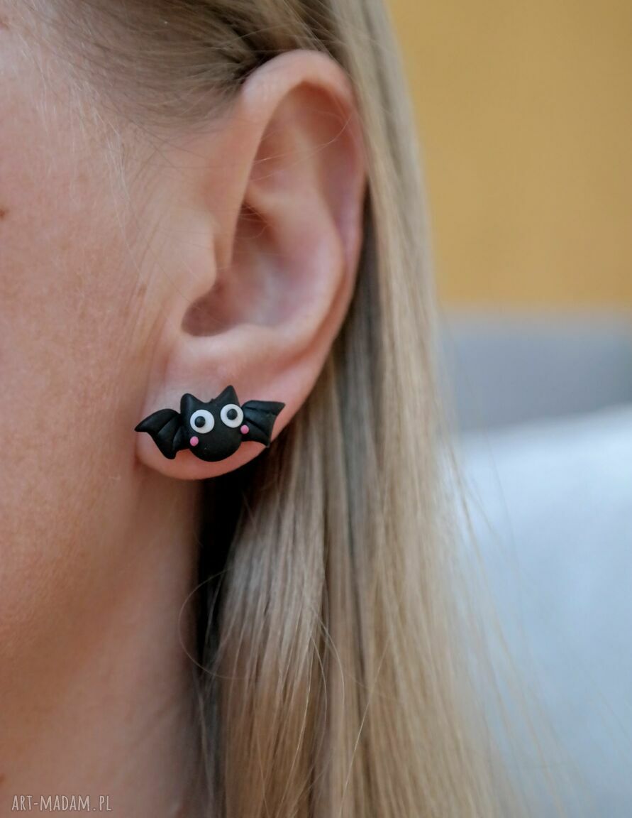 Kolczyki nietoperze - ręcznie robione z modeliny Fimo na Halloween