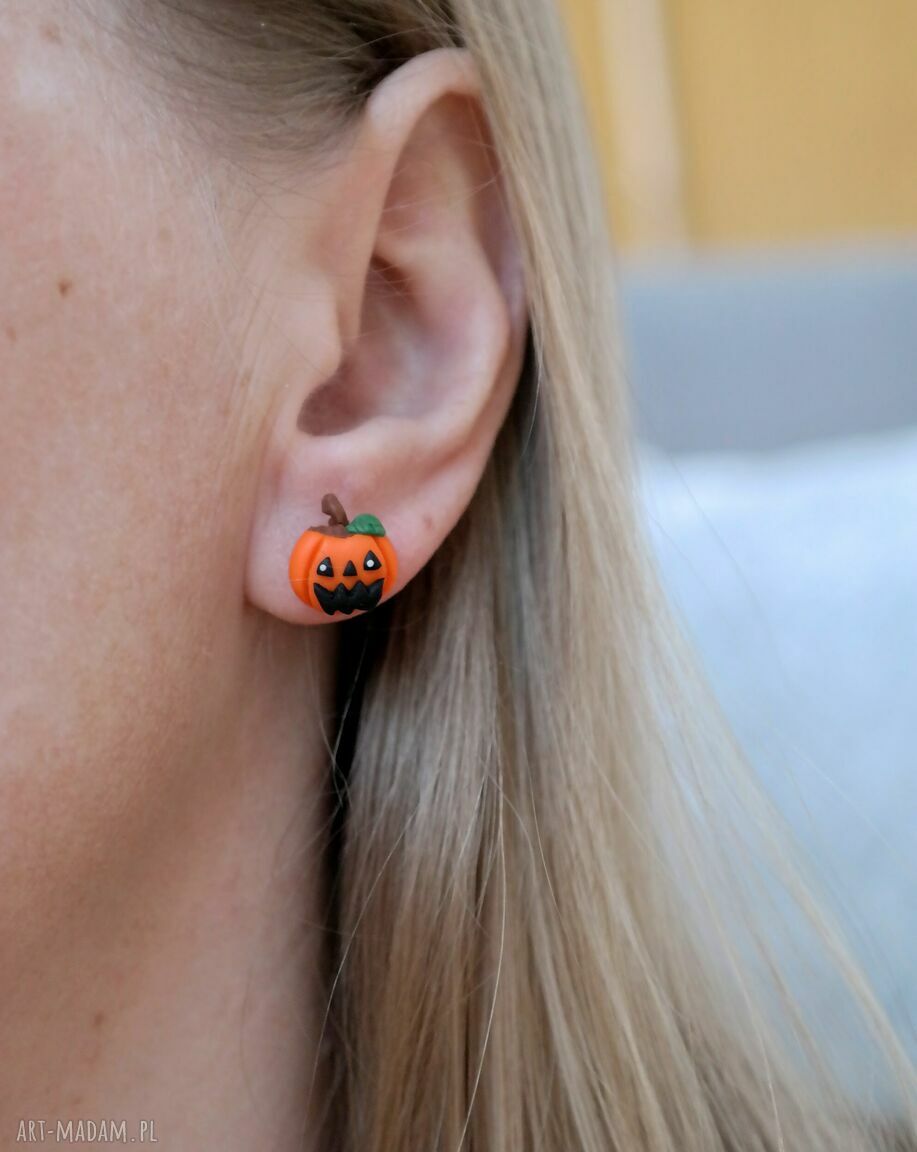 Ręcznie robione, antyalergiczne kolczyki dynie Halloween - dla dzieci i dorosłych