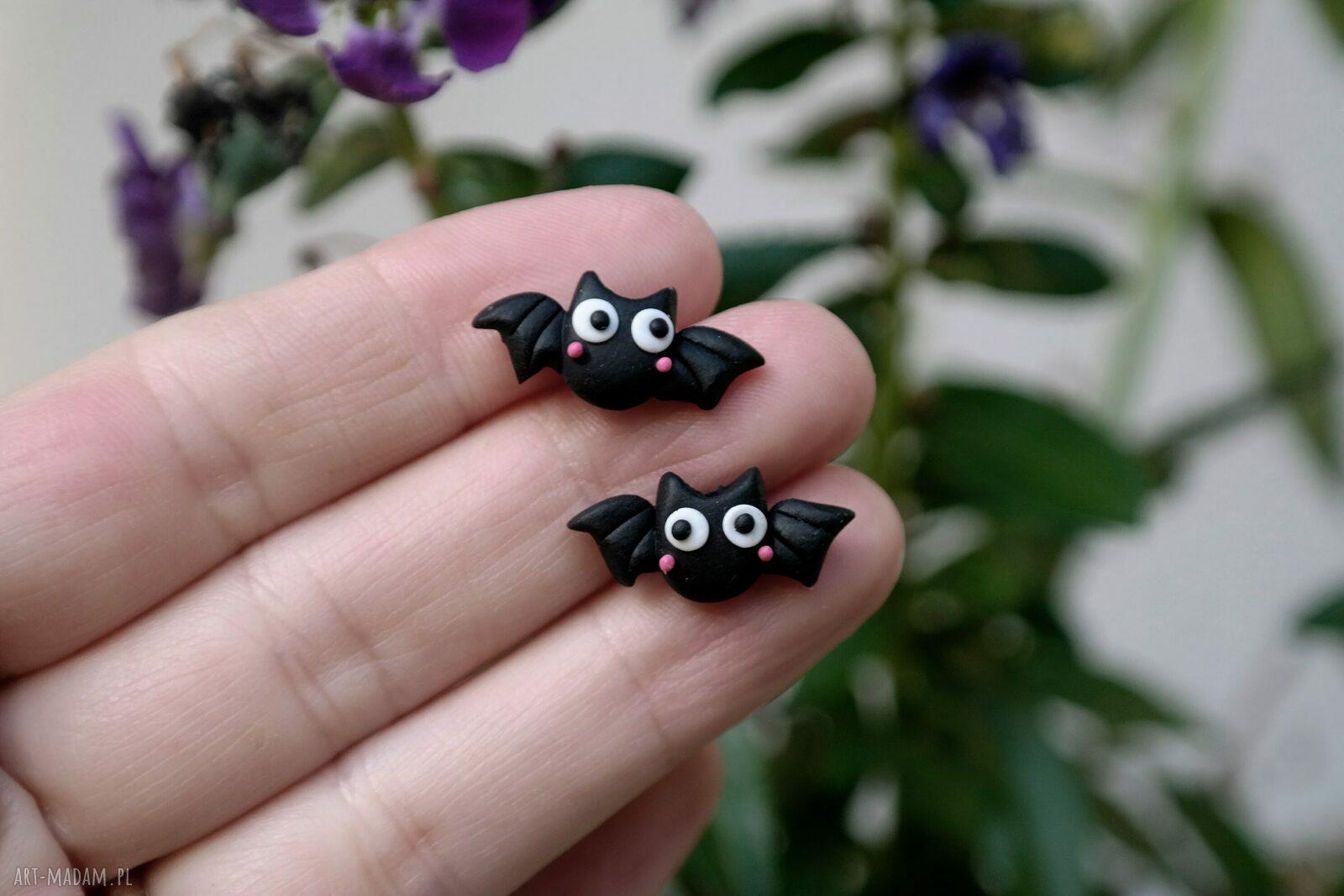 Kolczyki nietoperze - ręcznie robione z modeliny Fimo na Halloween