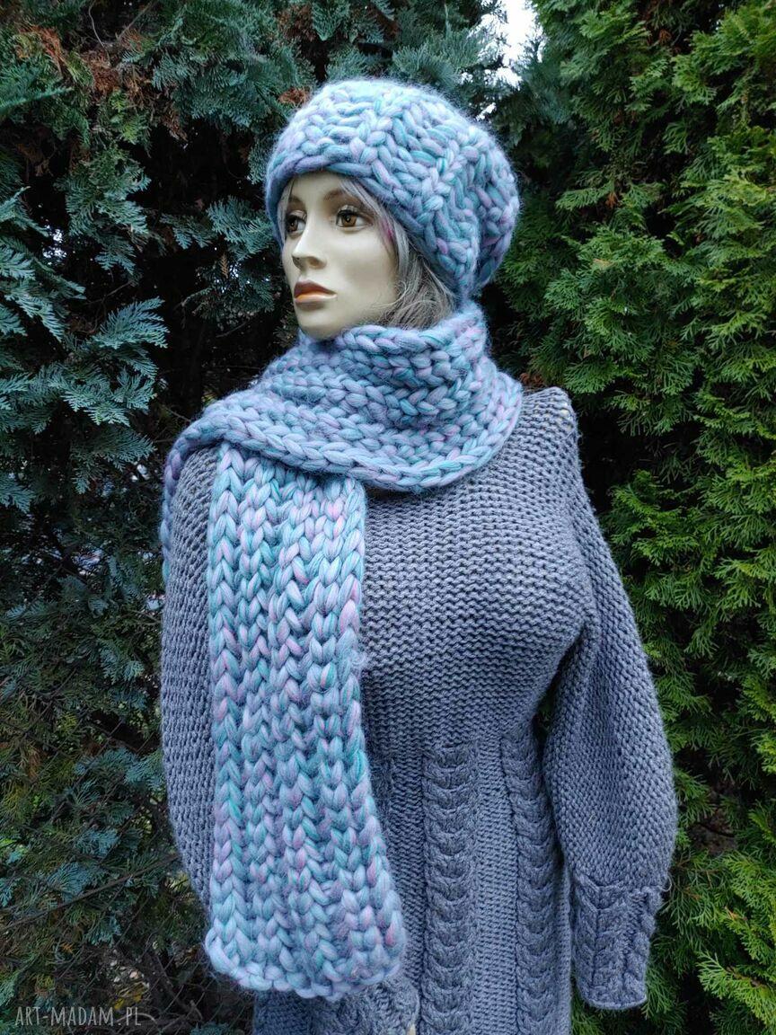 Komplet merino: ręcznie robiona czapka i szalik