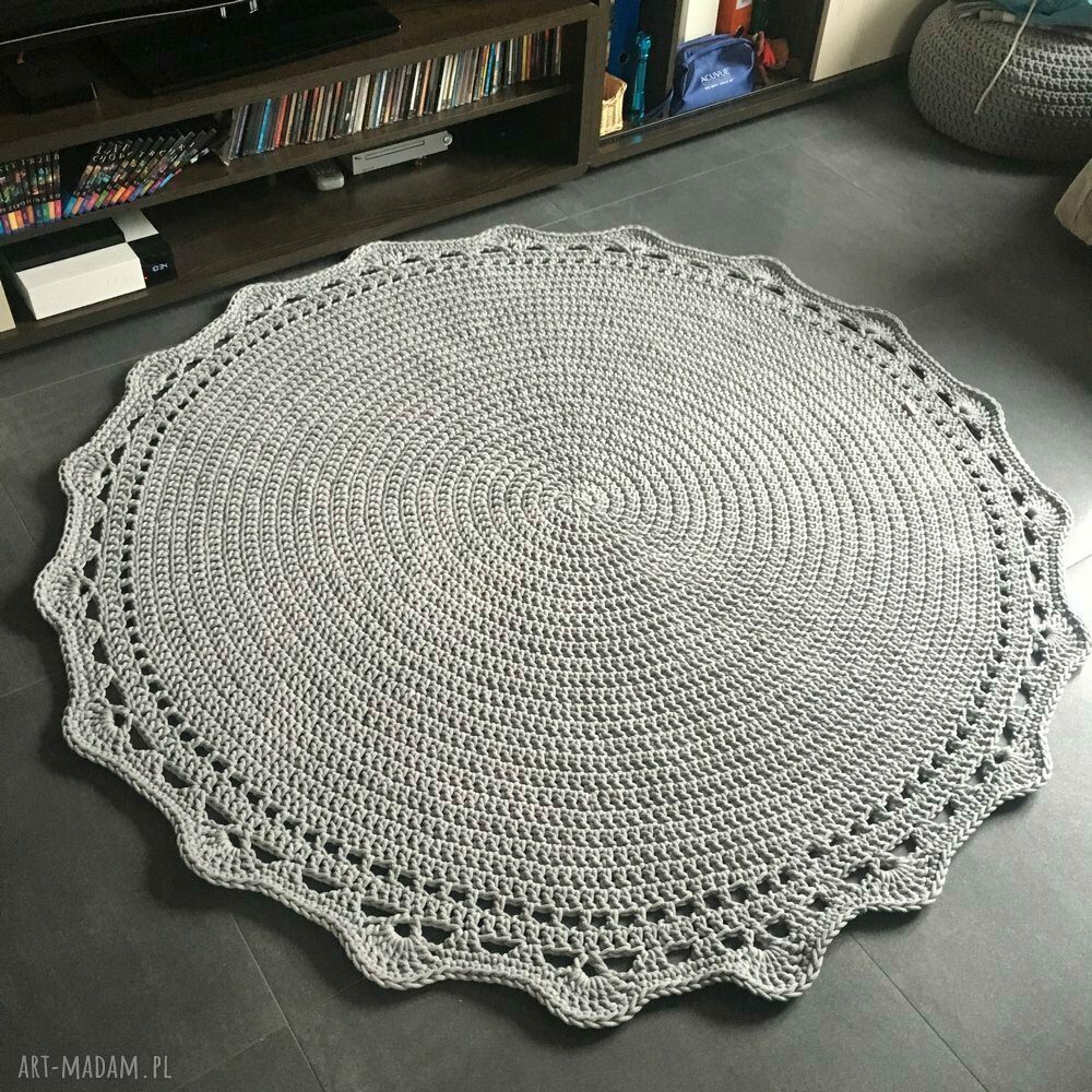 Ręcznie robiony Dywan okrągły ze sznurka bawełnianego ŚLIMAK Z KORONKĄ 120 cm (różne kolory)