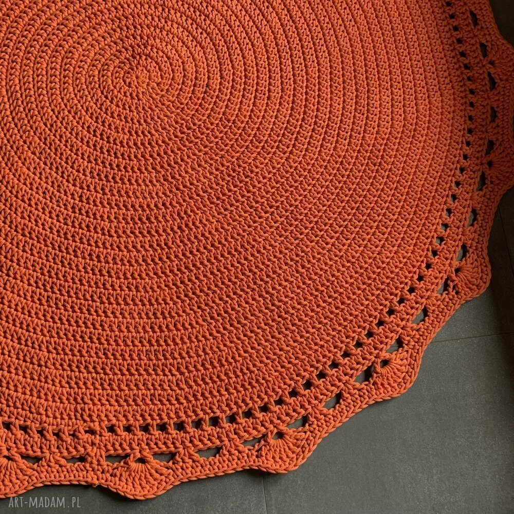 Ręcznie robiony Dywan okrągły ze sznurka bawełnianego ŚLIMAK Z KORONKĄ 120 cm (różne kolory)