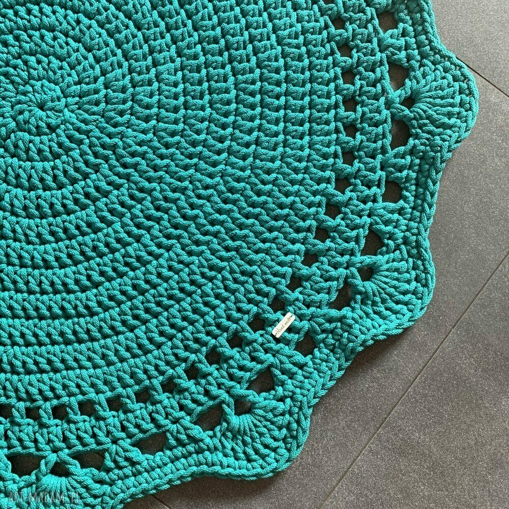 Ręcznie robiony Dywan okrągły ze sznurka bawełnianego ŚLIMAK Z KORONKĄ 120 cm (różne kolory)