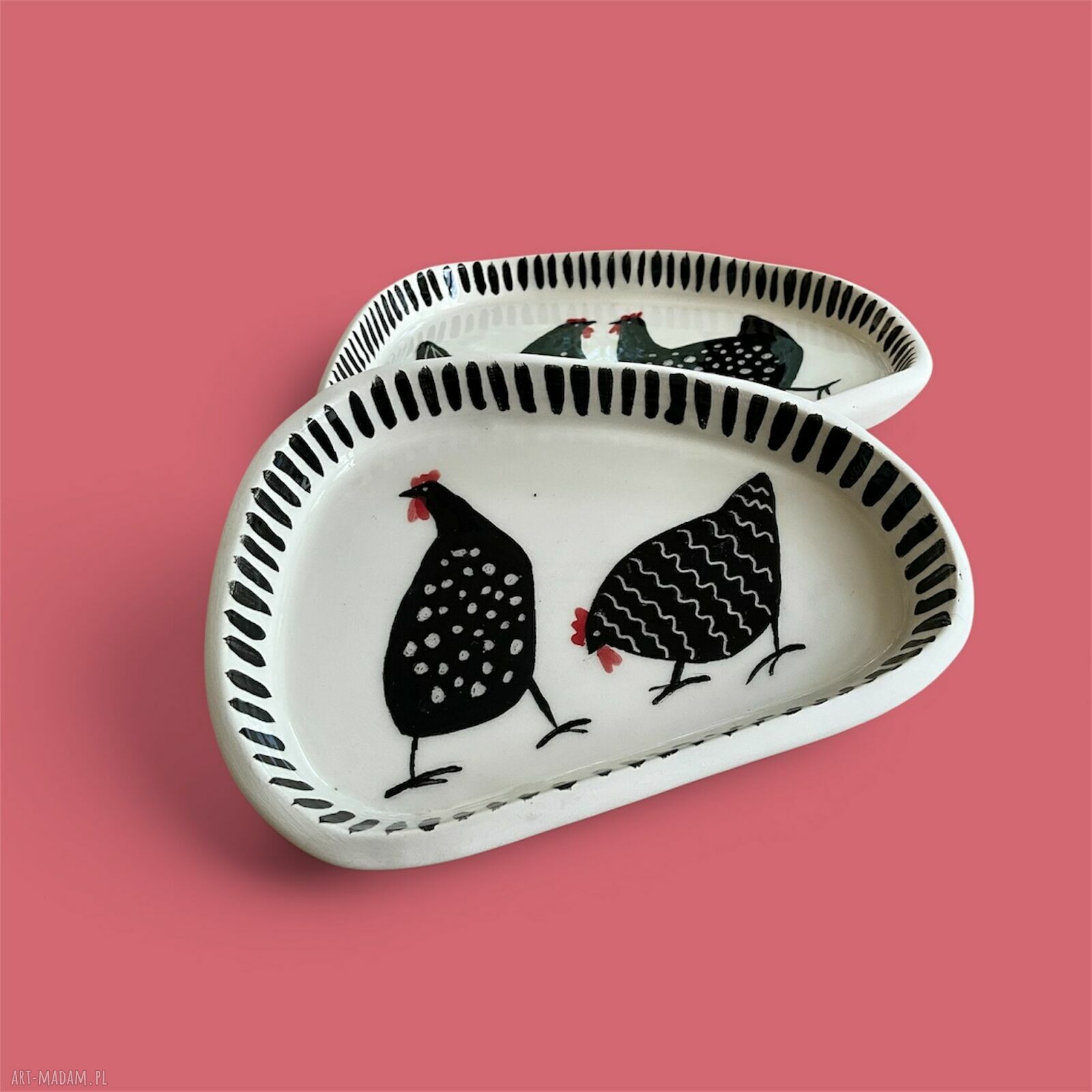 Ręcznie robiony talerzyk ceramiczny z kurkami - zestaw 2 szt.