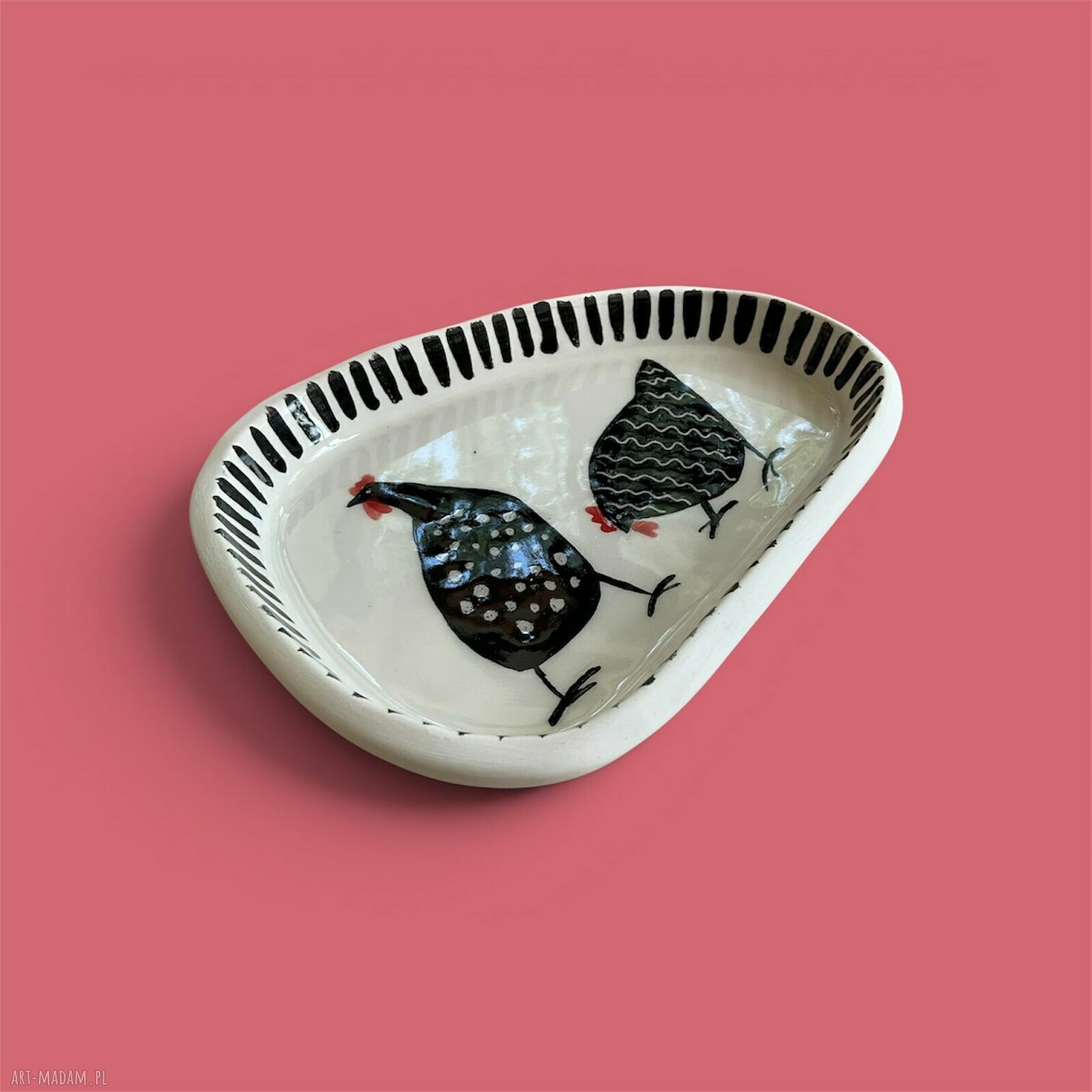 Ręcznie robiony talerzyk ceramiczny z kurkami - zestaw 2 szt.