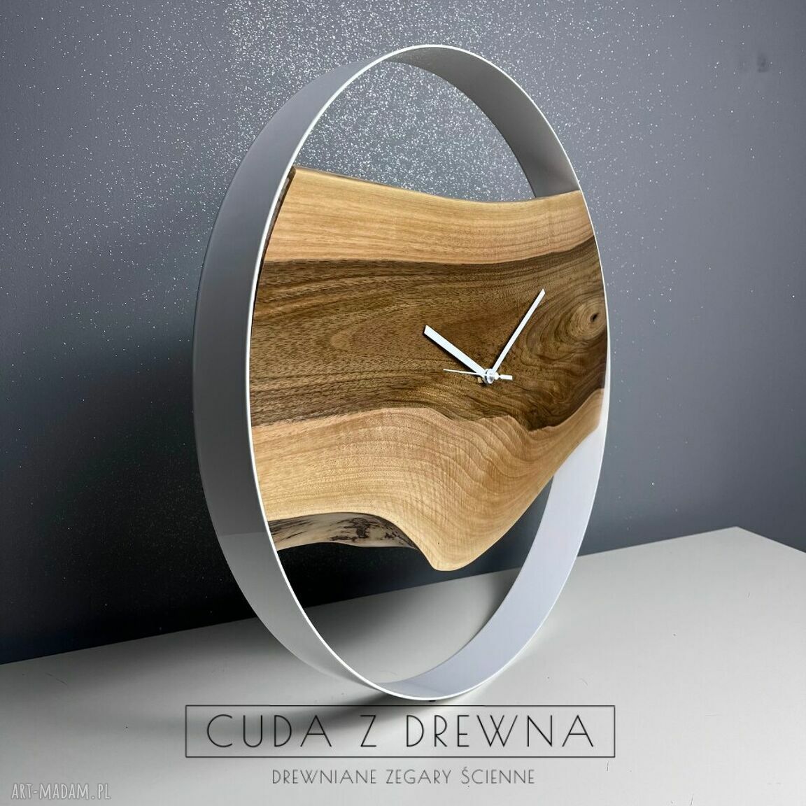 zegary: Ręcznie robiony zegar z drewna w stalowej obręczy 50 cm średnicy Hand Made